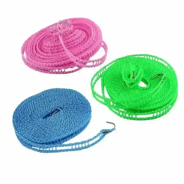 K Kudos Windproof Anti-Slip Cloth Drying Nylon Rope With Hooks, Pack Of 2, 5 mtr
