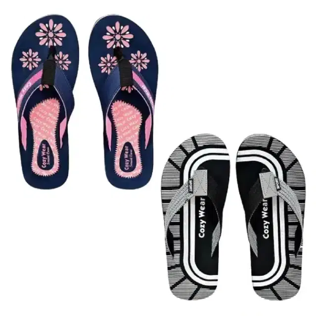 Men Grey Slippers + Women Slippers Free (9)