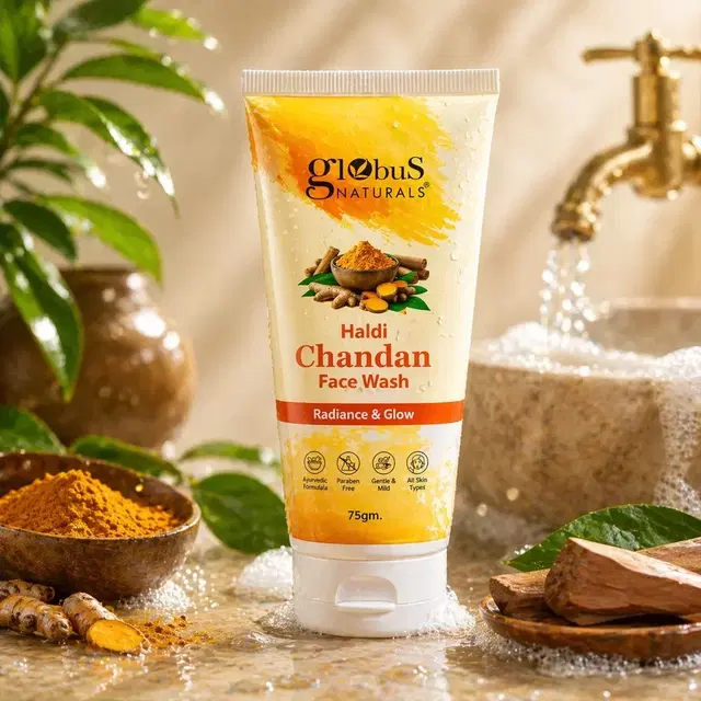Globus Naturals Haldi Chandan Face Wash| Removes Tan & Dirt | For Glowing Skin, 75 g