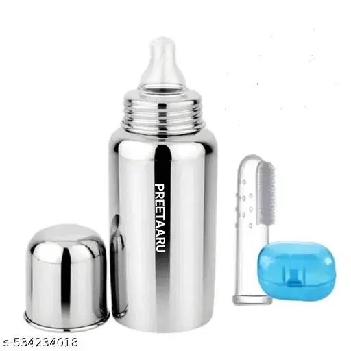 Preetaaru Baby Steel Feeding Bottle 250 Ml With Baby Finger Brush 1 Pcs