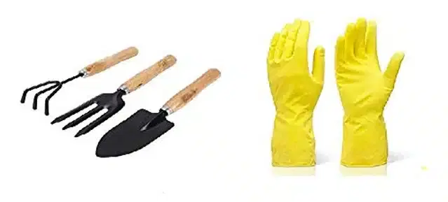Garden Small Trowel with Gardening Fork, 2 Pcs & Safety Gloves, Multicolor, Set of 4
