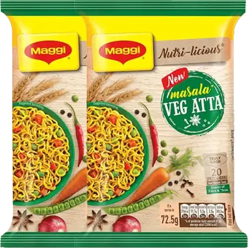 Maggi Nutri- Licious Masala Veg Atta Noodles 2X72.5g (Pouch) (Set Of 2)