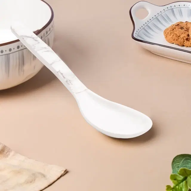 DINE SMART-Melamine Euro Serving Spoon, White Static, Pack of 1