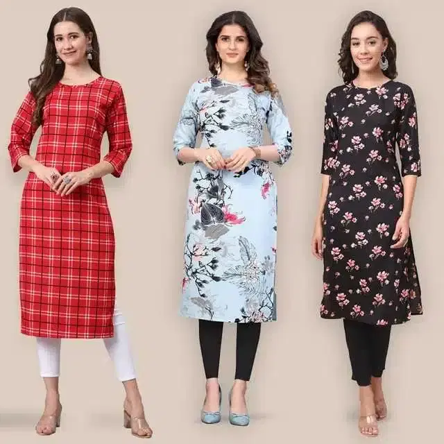 Women Crepe Printed Kurta, Pack Of 3 (Multicolor, L) (SD-266)