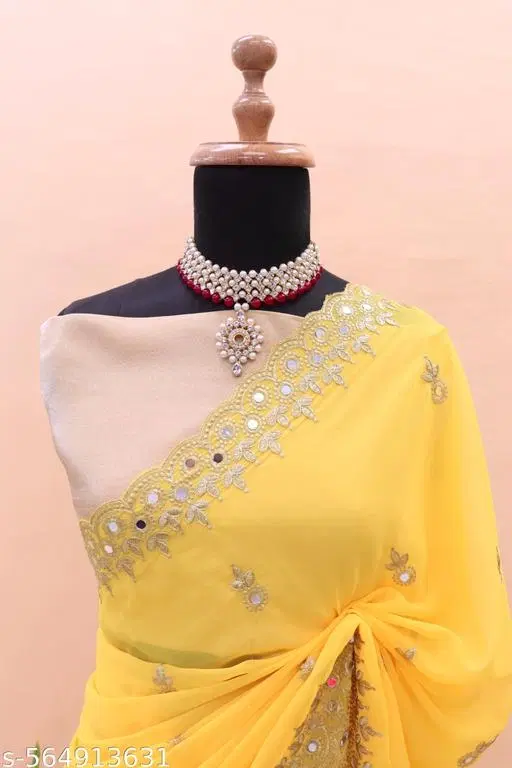 Elegant Saree for Women (Yellow, Free Size)