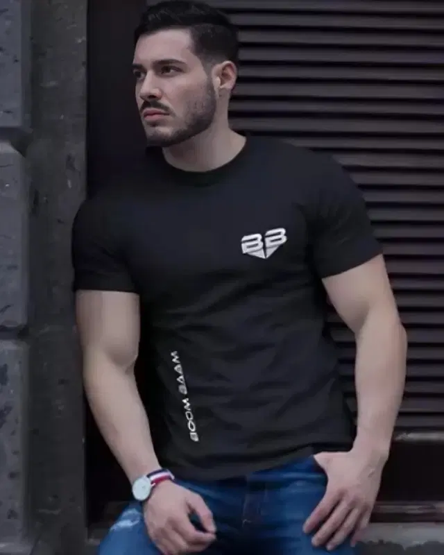 Round Neck Logo T-Shirt for Men, Black (M)
