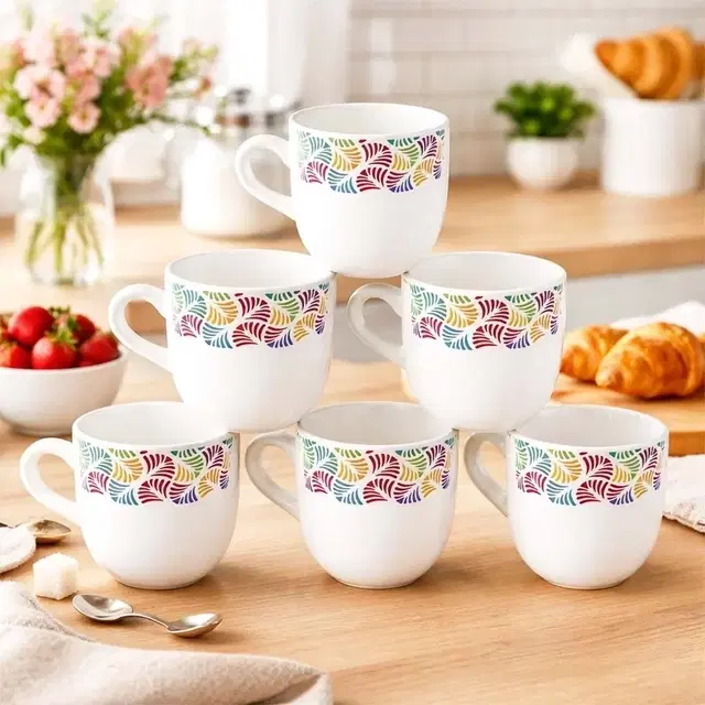 Ceramic Tea & Coffee Cup, White, Pack of 6 (140 ml)
