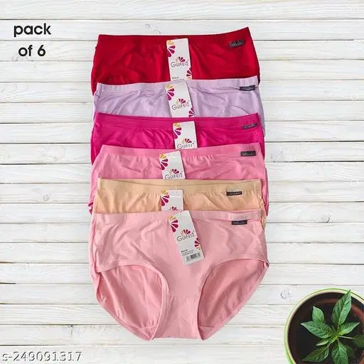 Solid Mid Rise Seamless Cotton Blend Briefs for Women, Pack of 6 (Beige, S)