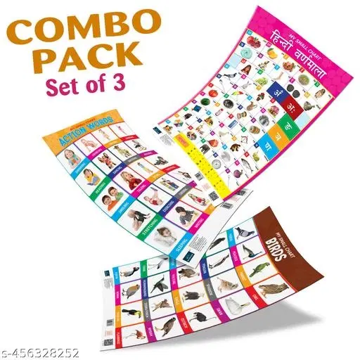 Bookford Publications My small chart Birds, Action Words & Hindi Varnamala (Set of 3)