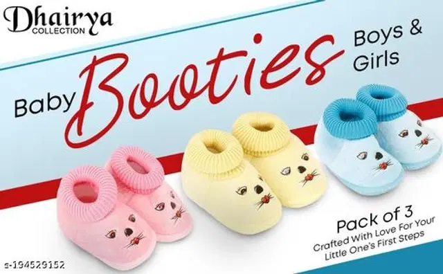 Booties for Infants, Pack of 3 (Multicolor, 0-3 Months)