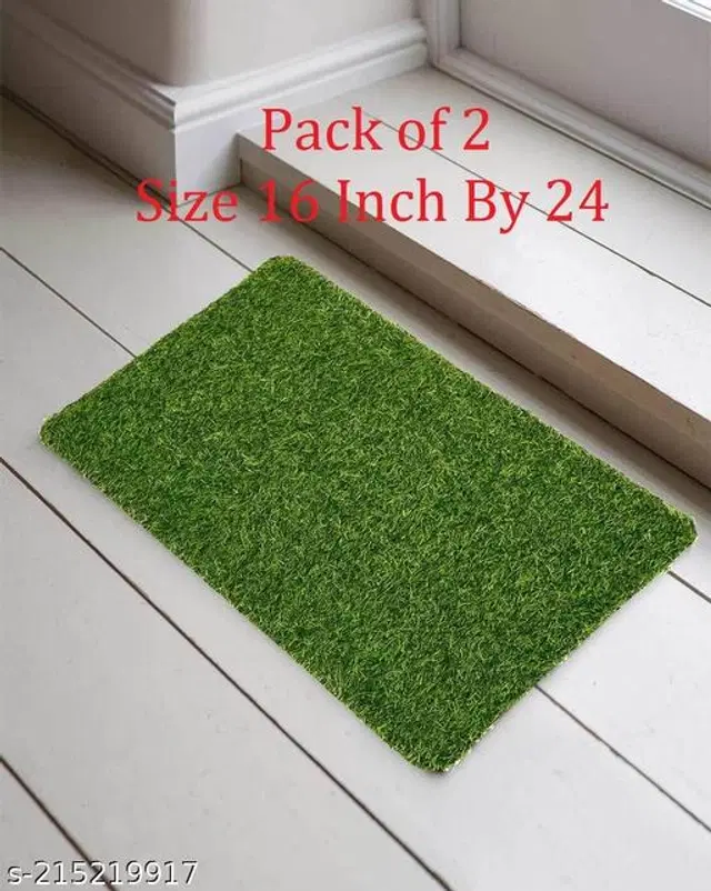 Artificial Grass Doormat, Green, 16x24 inches, Pack of 2
