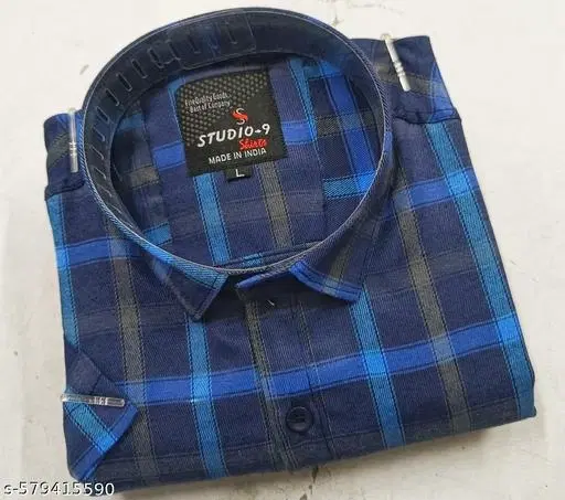 Cotton Blend Checked Shirt for Men, Blue (M) Pack of 1