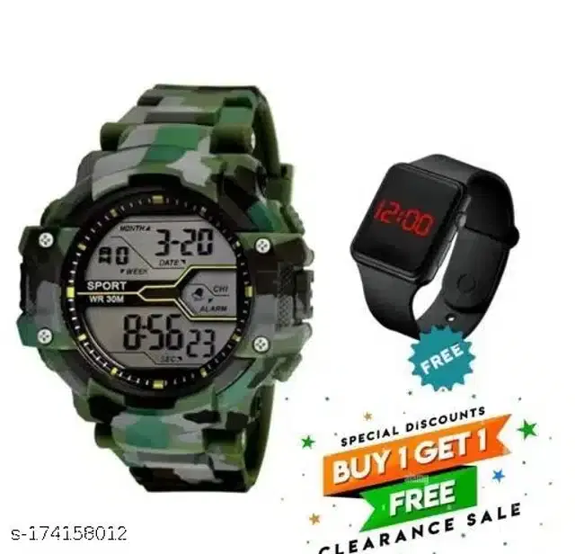 Sports with Digital Watch for Mens & Boys, Set of 2 (Multicolor)