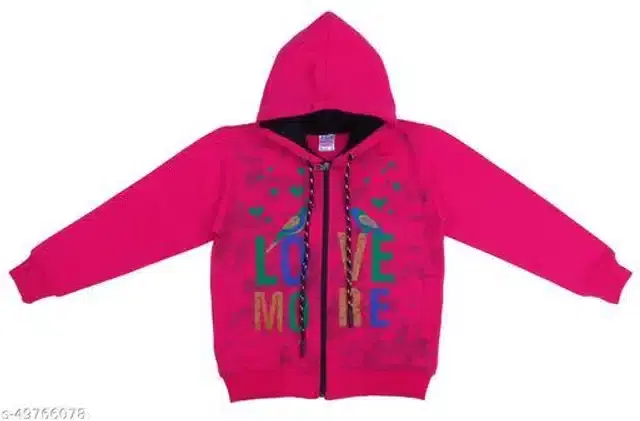 Fleece Printed Full Sleeves Hooded Sweatshirt for Girls (Coral, 5-6 Years)
