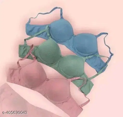 Cotton Blend Solid Bra for Women & Girls, Multicolour, Pack of 3 (34A)