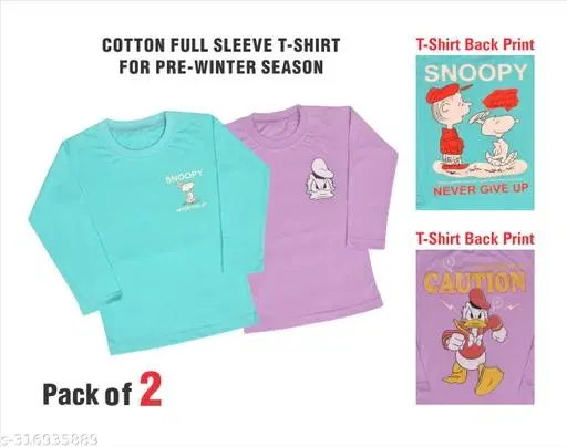 Round Neck Printed T-Shirt for Girls, Pack of 2 (Sky Blue & Lavender, 7-8 Years)