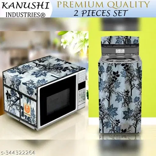 KANUSHI Industries® Microwave/Oven Top Cover with 4 Utility Pockets + 1 Pc Top Load Fully Automatic Washing Machine Cover (Color : Black)(MICRO+WASMAC-FULLY-BLACK-SHUB)…