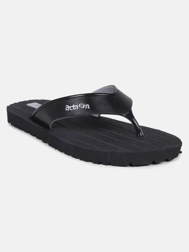 action Casual Flip Flops for Men (Black, 9)