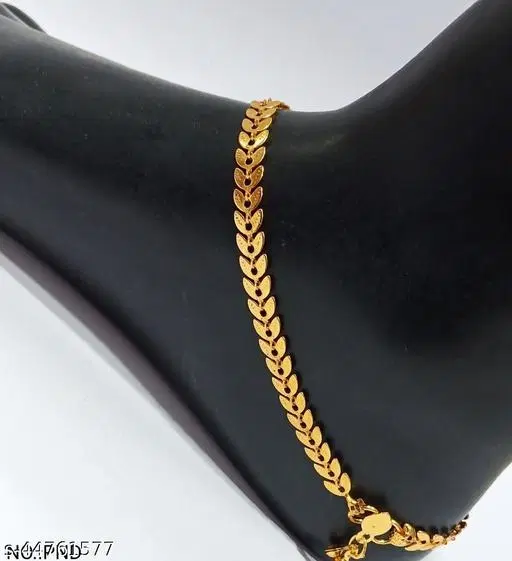 Anklet with Toe Ring for Women (Gold, Free Size)