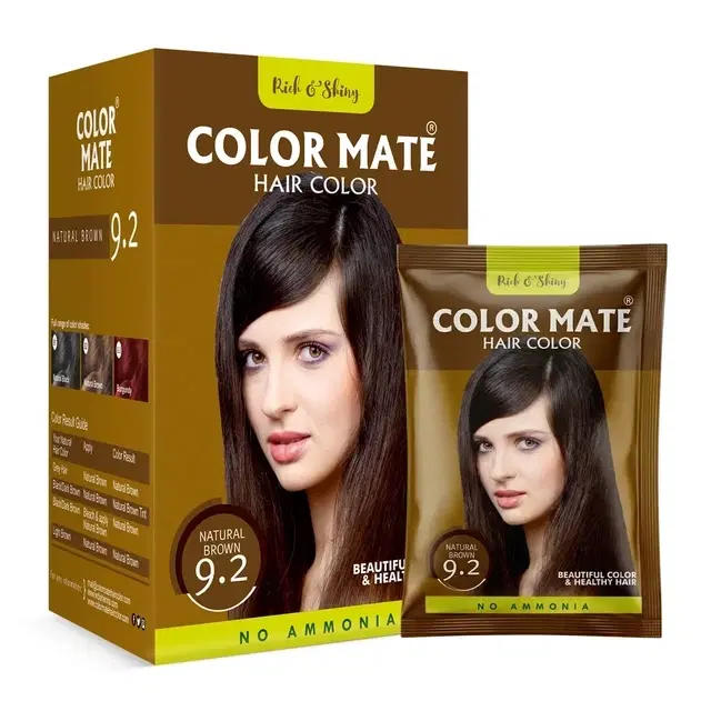 Color Mate Powder Hair Color With Amla, Shikakai & Himalayan Herbs | Long-Lasting, Grey Coverage, Ammonia Free Hair Colour | Unisex, 9.2 Natural Brown, 15 g Pack Of 1