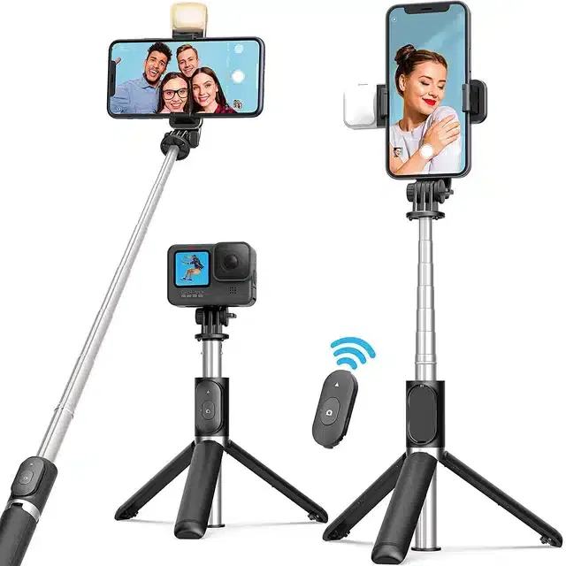 R1S Bluetooth Selfie Stick with Flash Light, Black