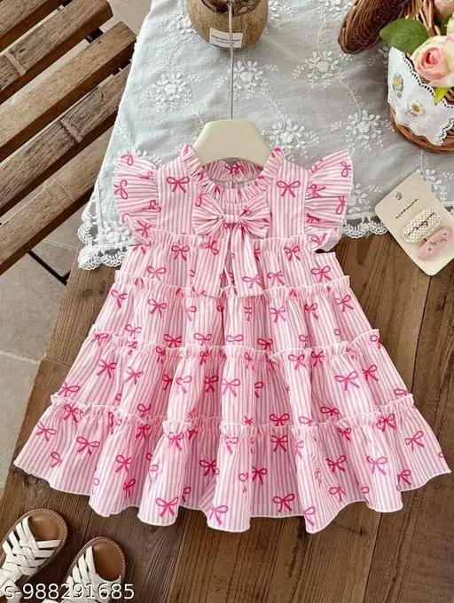 Cotton Frock for Girls (Pink, 1-2 Years)