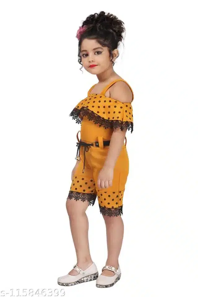 Cotton Jumpsuit for Girls (Yellow, 3-4 Years)