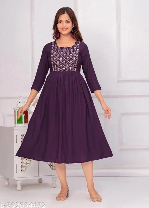 Rayon Kurti for Women, Purple (XS)