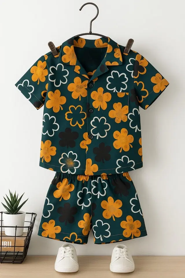 Ploy Cotton floral Print Clothing set for boys, Green (3-4 Years)