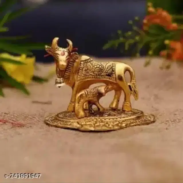 Kamdhenu Cow with Calf Showpiece, Bronze