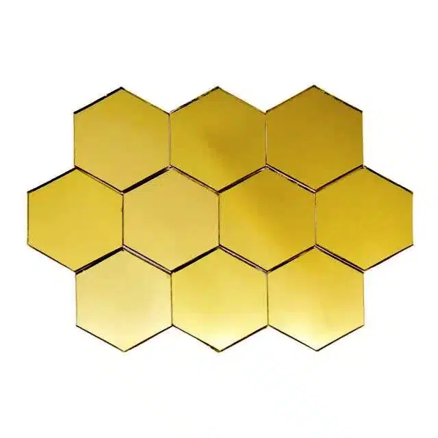 Acrylic Hexagonal Mirror Sticker for Wall, 12x12 cm, Pack of 7