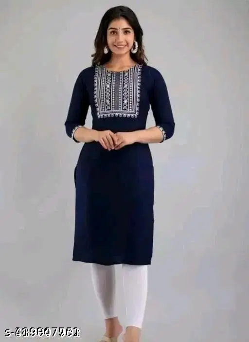 Rayon Kurti For Women, Blue (M)