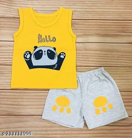 Cotton Blend Printed Clothing Set for Boys, Yellow (12-18 Months)