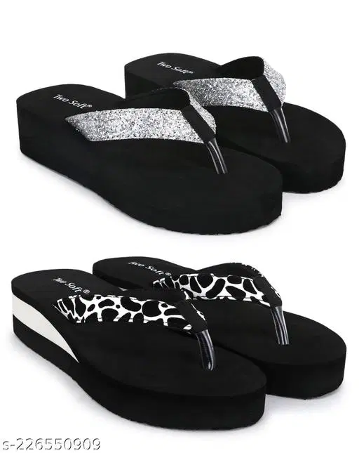 EVA Flip-flops for Women (Black, 7) Pack of 2