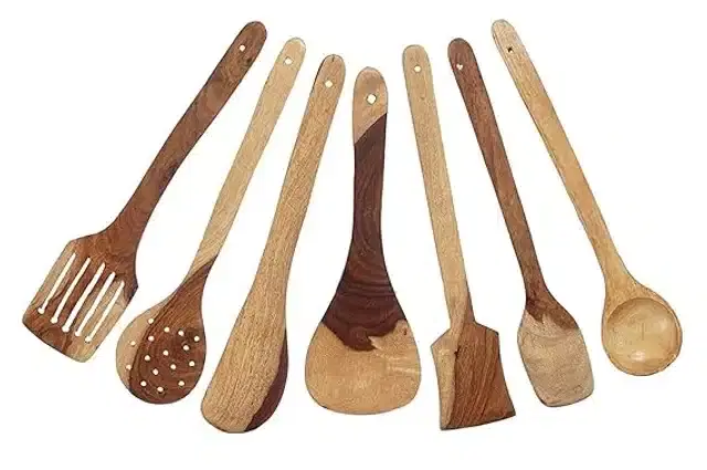 Wooden Cooking & Serving Spoons, Brown, Set of 7
