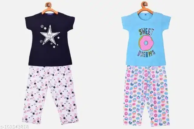 Nightsuit for Girls, Pack of 2 (Multicolor, 6-7 Years)