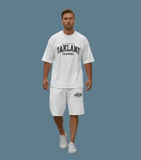 Polyester Printed Co-Ord Set for Men, White (XL)