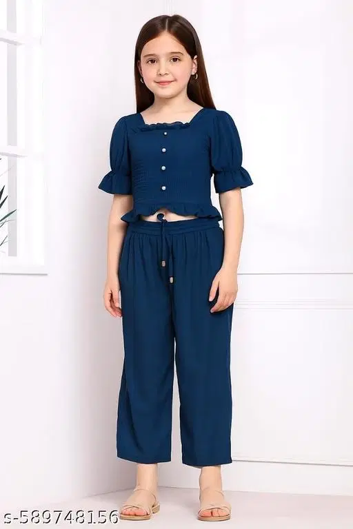 Palazzo Set for Kids (Navy Blue, 13-14 Years)