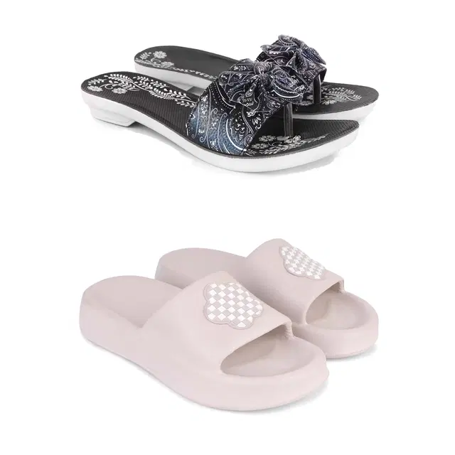 Combo of Sliders & Flats for Women, Set of 2 (Multicolor, 7)