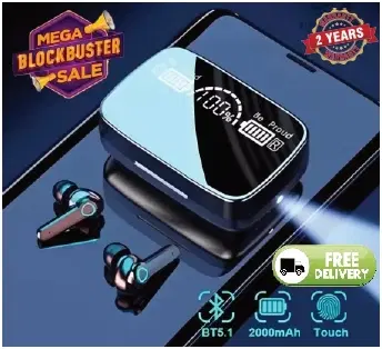 M19 LED Wireless Bluetooth Earbuds with Charging Case, Black