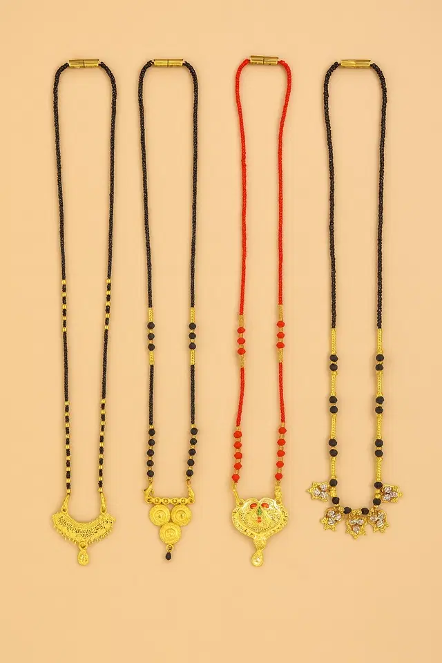 Brass Gold Plated Mangalsutras for Women (Gold, Pack of 4)