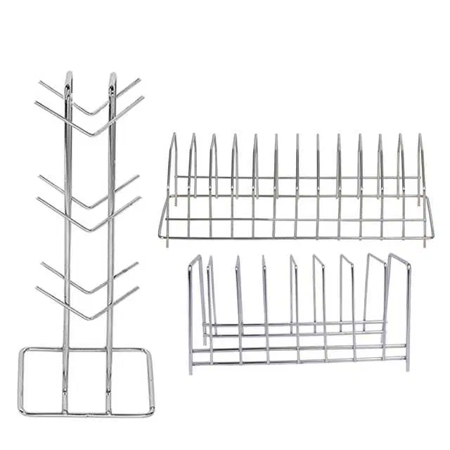 Stainless Steel Cup Stand Cup Holder & Plate Stand Dish Rack For Kitchen, Set of 3, OC-034
