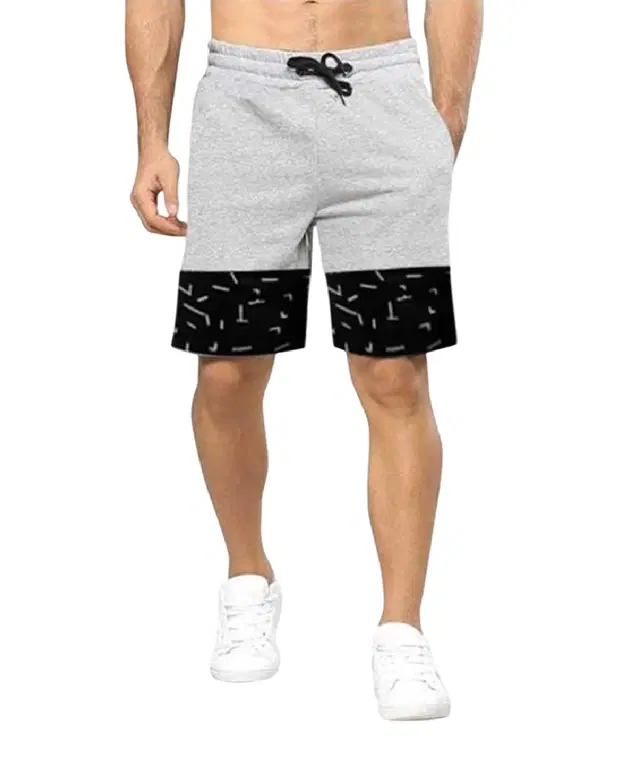 Cotton Shorts for Men (Grey & Black, 34)