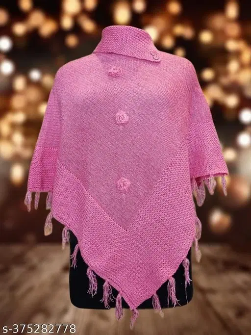 Woolen Poncho for Women (Pink, Free Size)