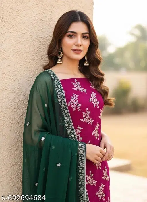 Embroidered Anarkali Party Suit for Women (Maroon, Un Stitched)