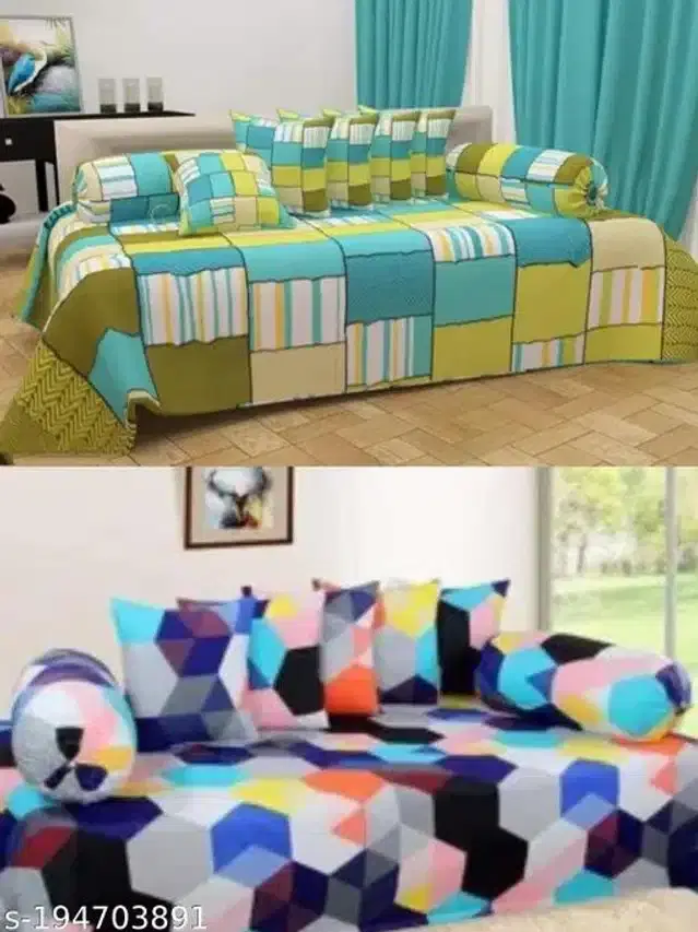 Polycotton Diwan Cover Set, Multicolor, Combo of 2