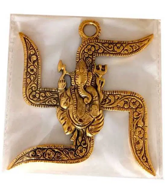 Shri Ganesha With Swastik Brass Religious Showpiece, Pack Of 1, A-2