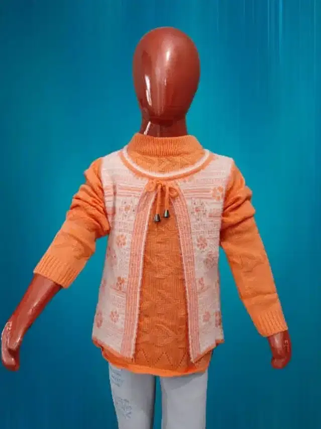 Wool Self Design Sweater for Girls (Orange, 5-6 Years)