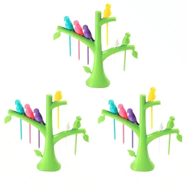 Plastic Forks with Tree Stand, Pack of 3, Multicolor
