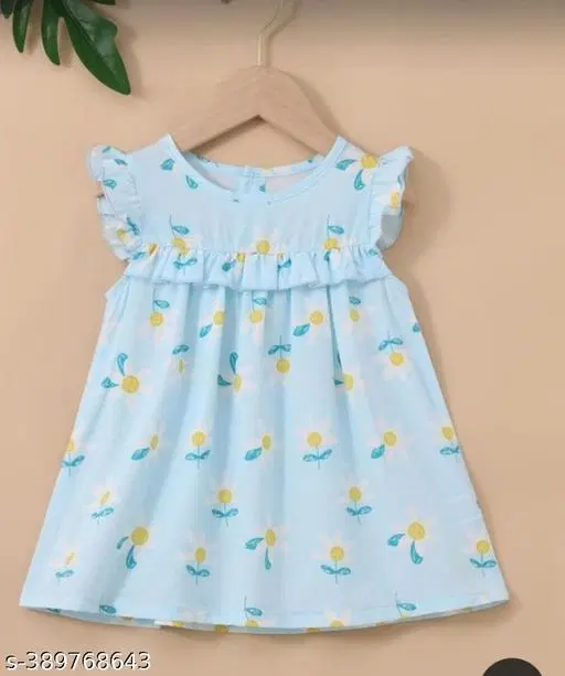 Floral Cotton Dress for Girls (Blue, 4-5 Years)